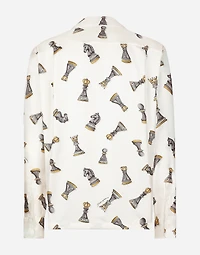 Silk twill shirt with chess-piece print