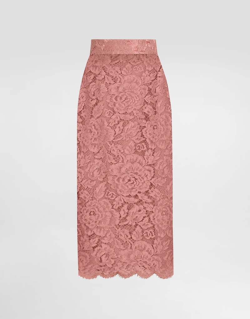 Logoed floral cordonet lace pencil skirt