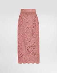 Logoed floral cordonet lace pencil skirt