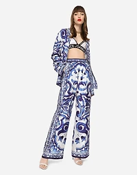 Majolica-print twill pajama shirt