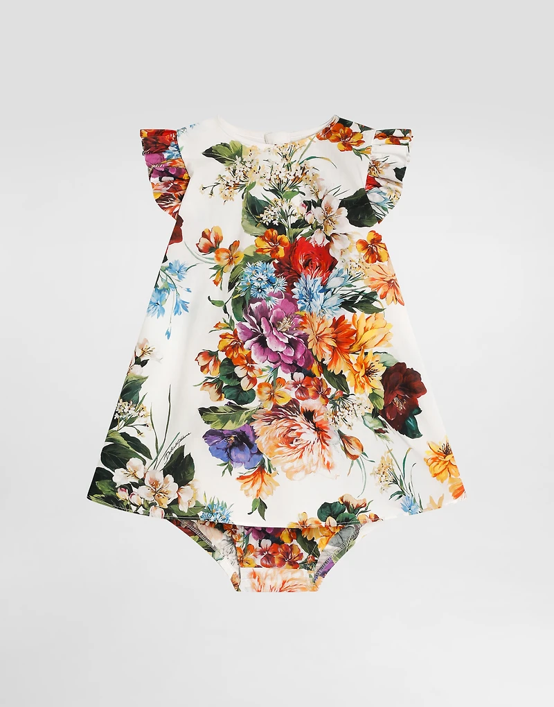 Flower-print cotton poplin dress