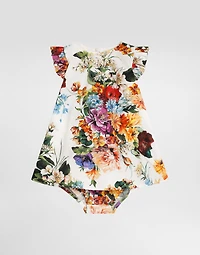 Flower-print cotton poplin dress