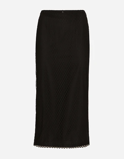 Mesh calf-length pencil skirt