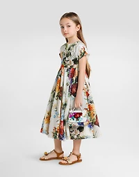 Flower-print short-sleeved organza dress