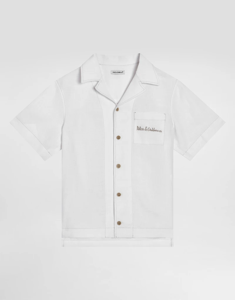 Non-stretch linen shirt with Dolce&Gabbana logo