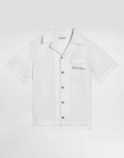 Non-stretch linen shirt with Dolce&Gabbana logo