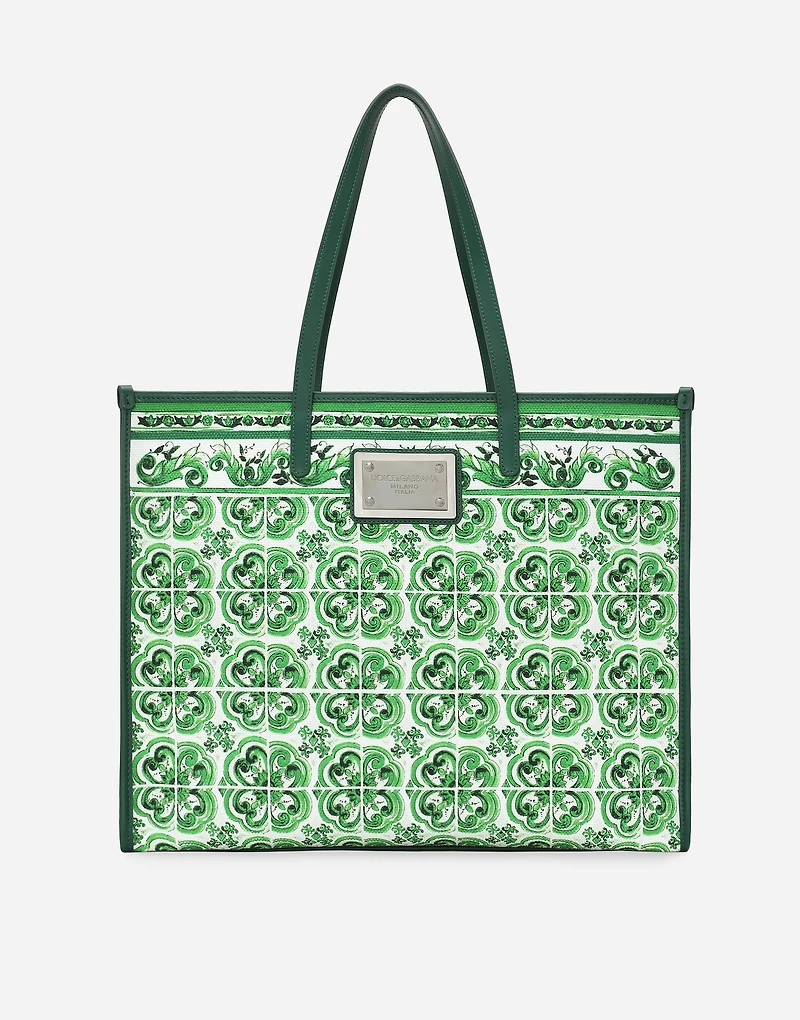 Large canvas shopper with majolica print