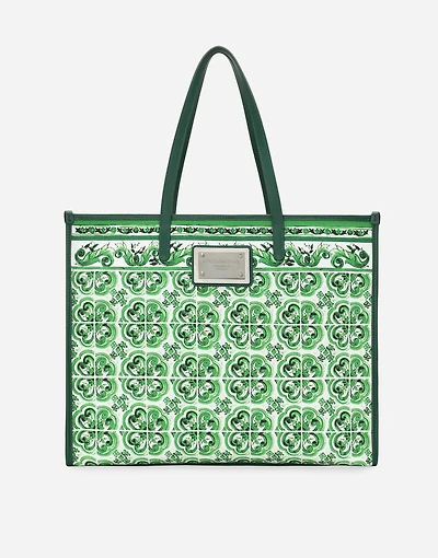 Large canvas shopper with majolica print