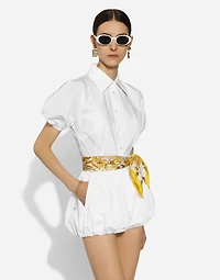 Cotton poplin shirt with puff sleeves