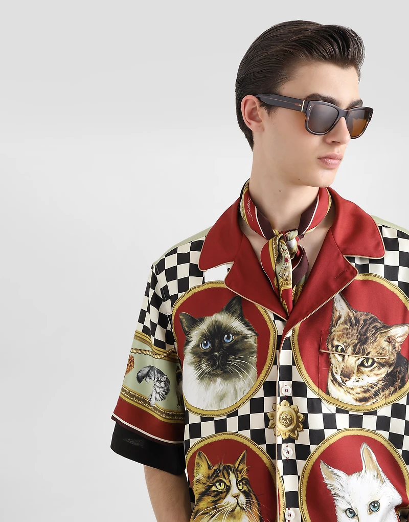 Silk shirt with cat print