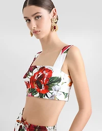 Flower-print poplin top