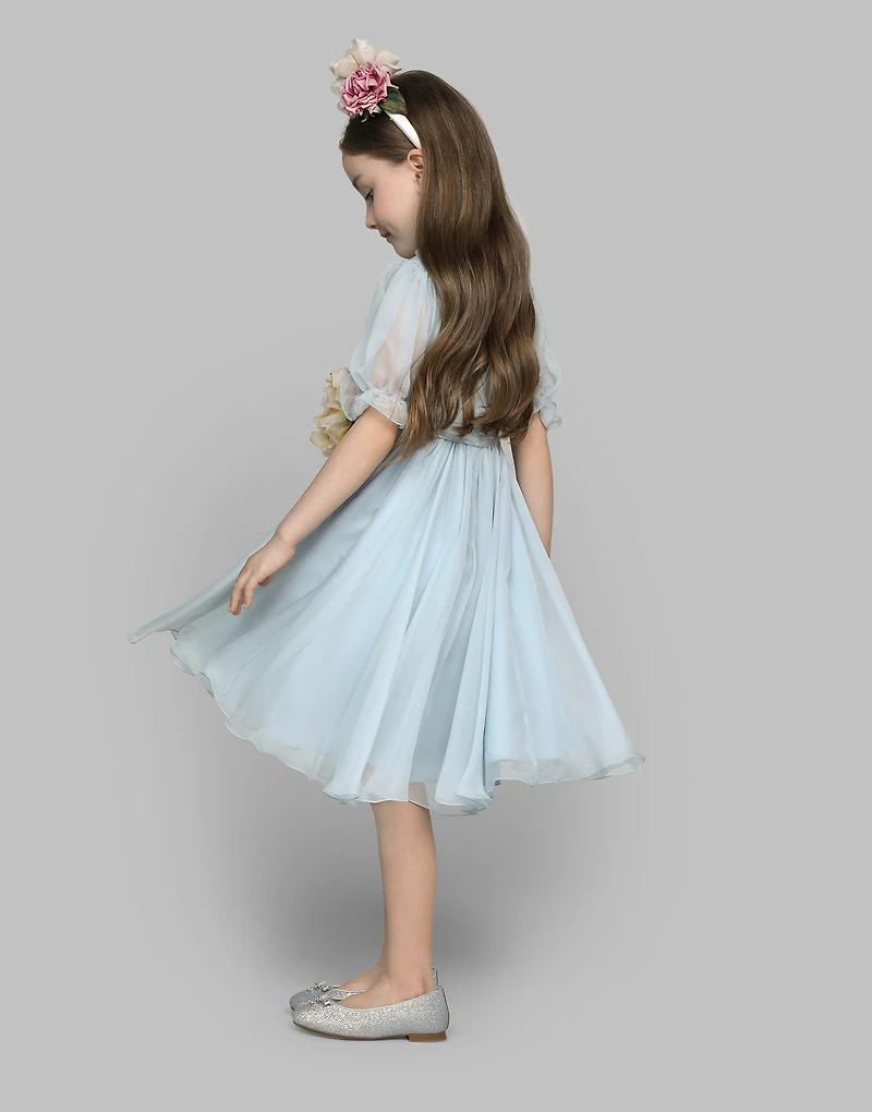 Chiffon dress with 3D flowers