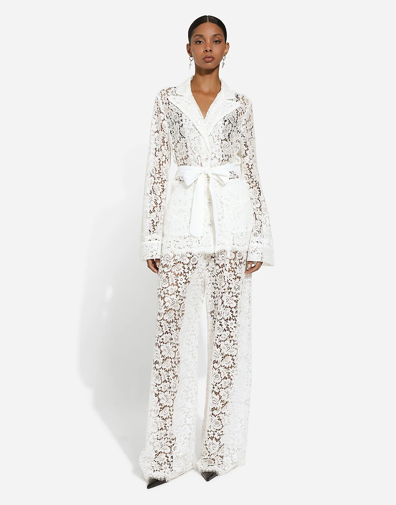 Flared floral cordonetto lace pants