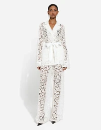 Flared floral cordonetto lace pants