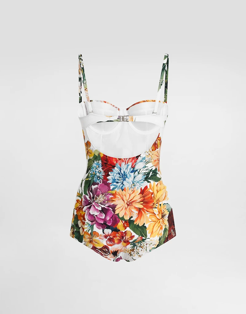 Flower-print padded one-piece swimsuit