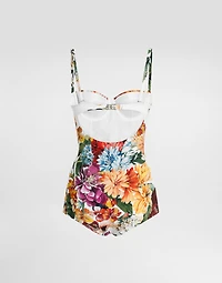 Flower-print padded one-piece swimsuit