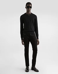 Round-neck cashmere sweater with bejeweled detailing