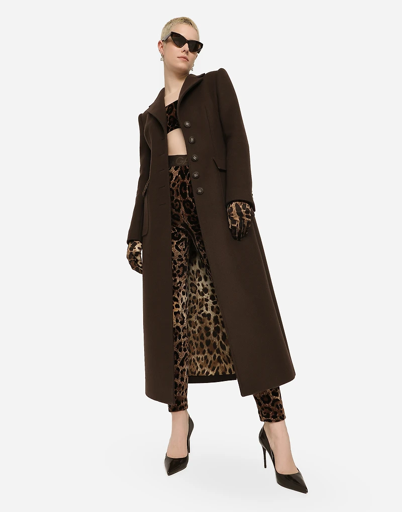 Chenille leggings with jacquard leopard design