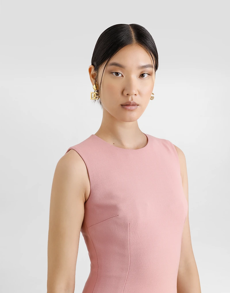 Wool crepe sheath longuette dress