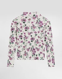 Ribbed turtleneck with violets-print