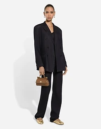 Flared cotton denim and silk jeans