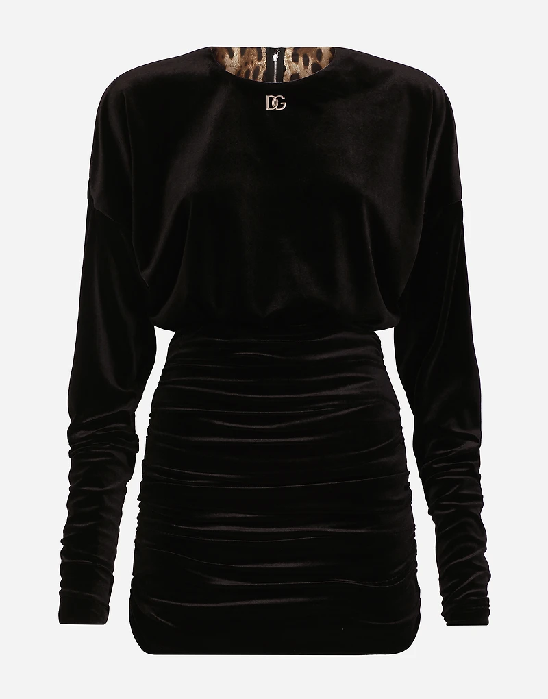 Short draped velvet dress with DG logo