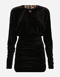 Short draped velvet dress with DG logo