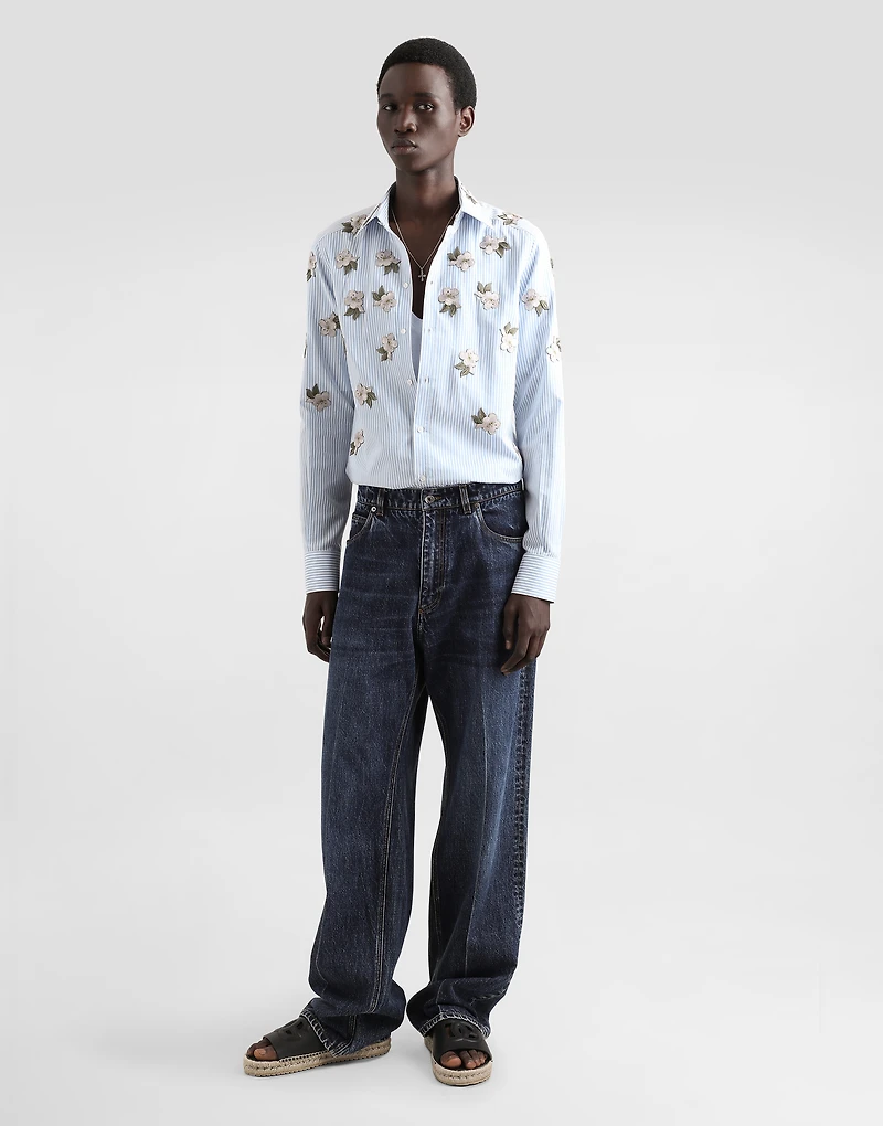 Silk and cotton shirt with floral appliqués