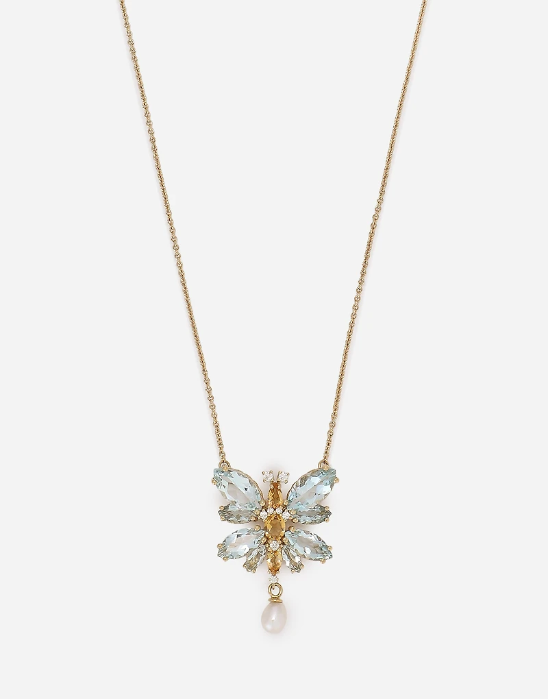 Butterfly Necklace 18-carat yellow gold and aquamarine