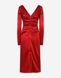Satin draped calf-length dress