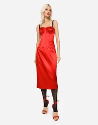 Satin calf-length dress with corset details