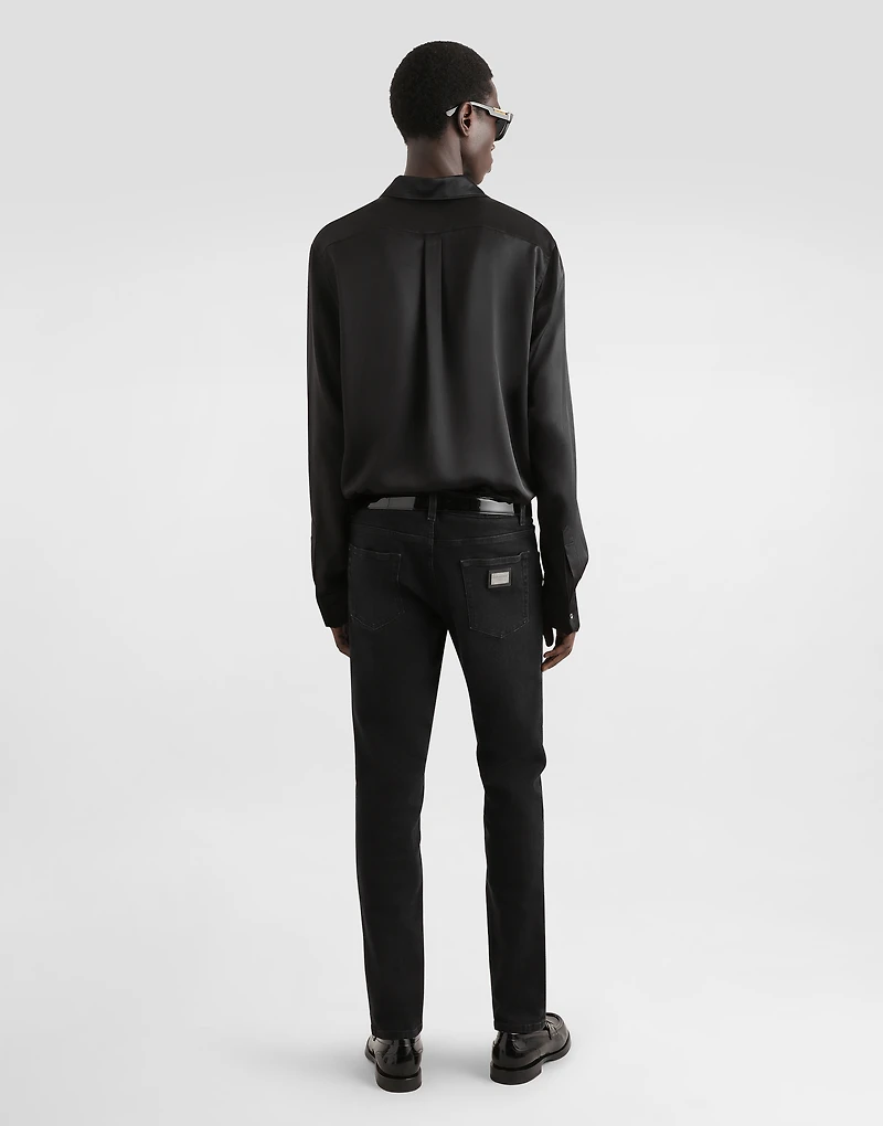 Gray wash slim-fit stretch jeans
