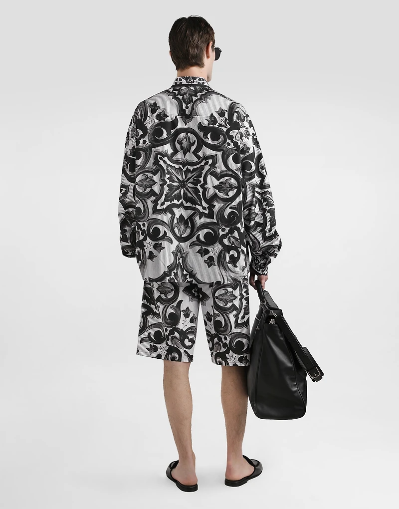 Majolica-print poplin trousers