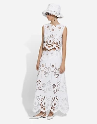 Cotton calf-length skirt with cut-out detailing
