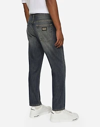 Light blue wash loose stretch jeans