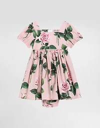 Rose-print poplin dress