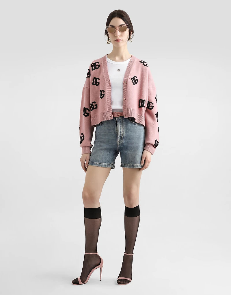Cropped wool cardigan with DG logo inlay