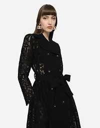 Cordonetto lace and crepe coat with belt