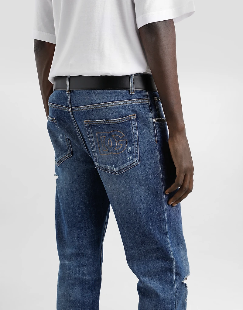 Slim-fit stretch cotton jeans with logo embroidery