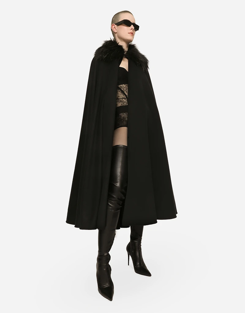Cape with faux fur collar