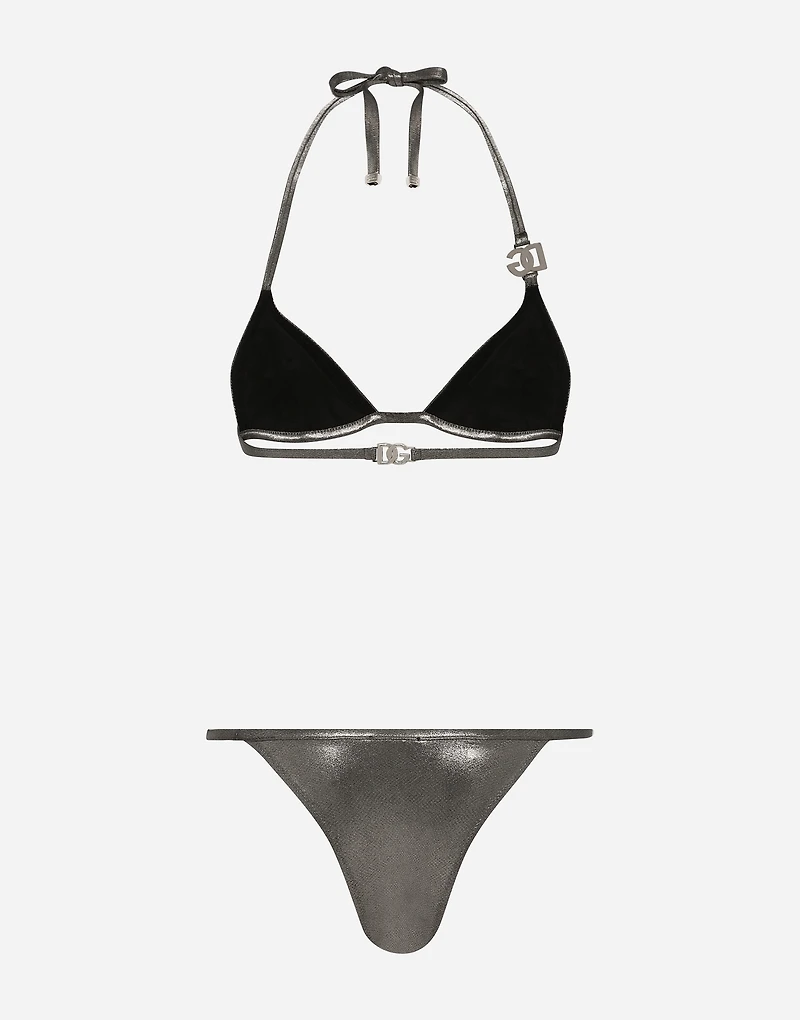 KIM DOLCE&GABBANA Foiled triangle bikini with the metal DG logo