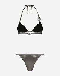 KIM DOLCE&GABBANA Foiled triangle bikini with the metal DG logo