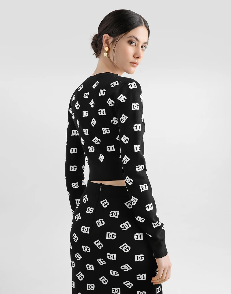Cropped viscose jacquard sweater with DG logo