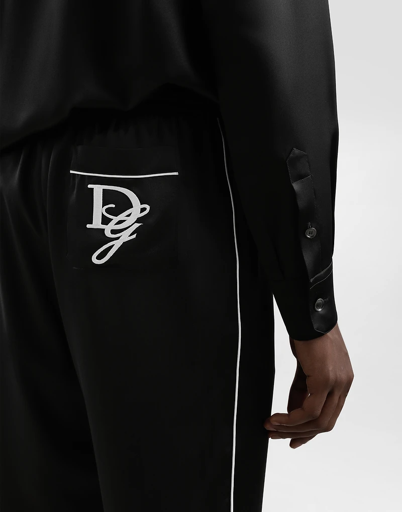 Silk pajama pants with logo embroidery