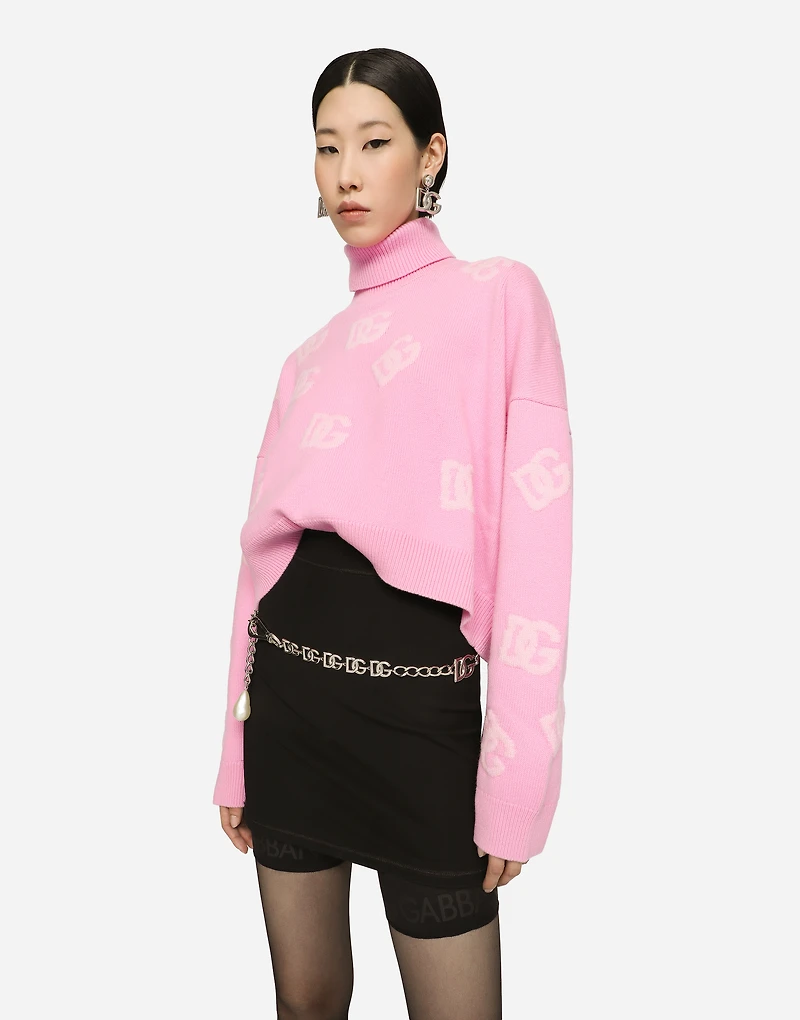 Cropped wool sweater with DG logo inlay
