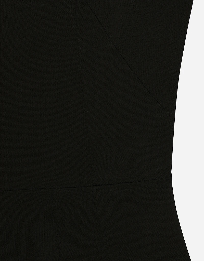 Jersey calf-length dress with tulle sleeves