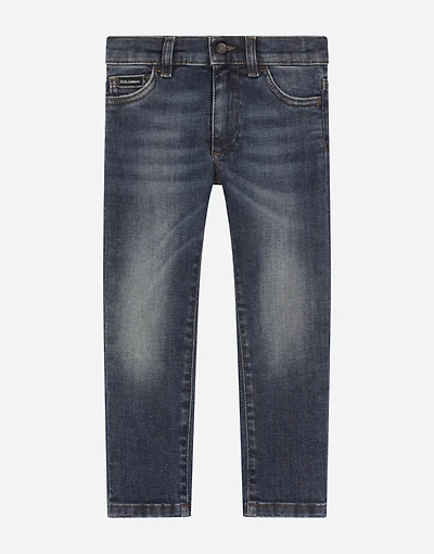 Blue wash slim-fit stretch denim jeans
