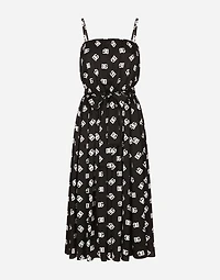Charmeuse calf-length dress with all-over DG logo print