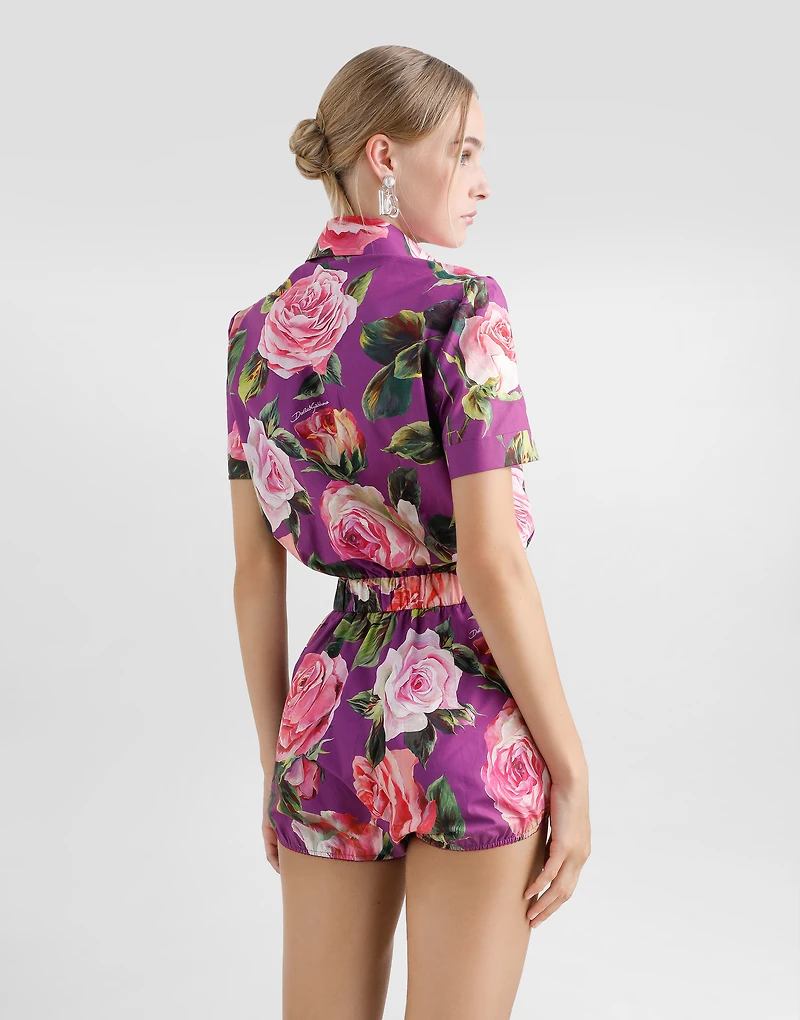 Cotton playsuit with rose print