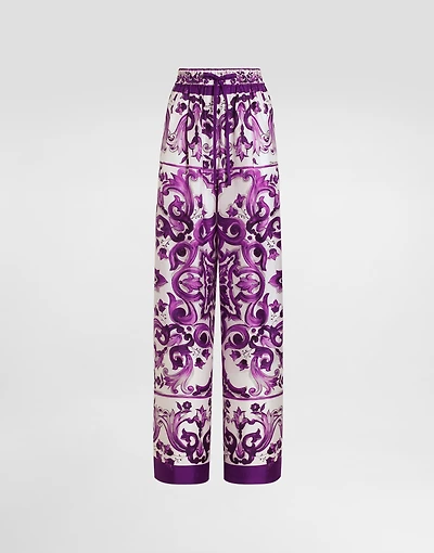 Majolica-print twill trousers